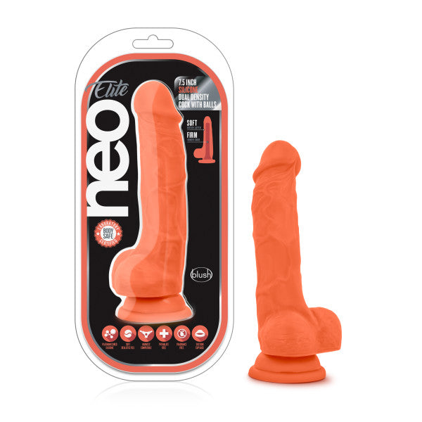 Neo Elite 7.5in Silicone Dual Density Cock W/ Balls Neon
