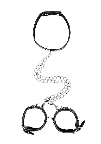 Black & White Collar W/ Hand Cuffs W/ Straps & Chain