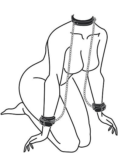 Black & White Collar W/ Hand Cuffs W/ Straps & Chain