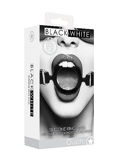 Black & White Silicone Ring Gag W/ Adjustable Straps