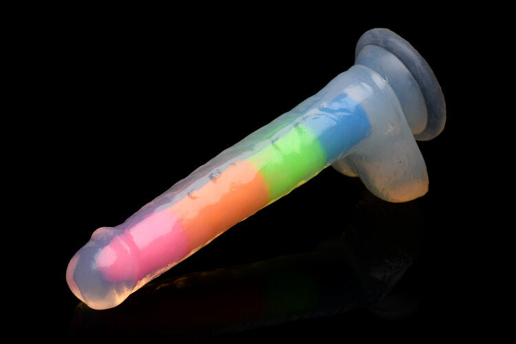 Lollicock 7in Glow In The Dark Rainbow Silicone Dildo W Balls