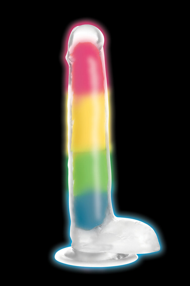 Lollicock 7in Glow In The Dark Rainbow Silicone Dildo W Balls