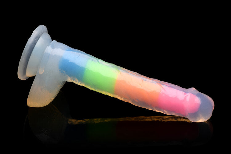 Lollicock 7in Glow In The Dark Rainbow Silicone Dildo W Balls