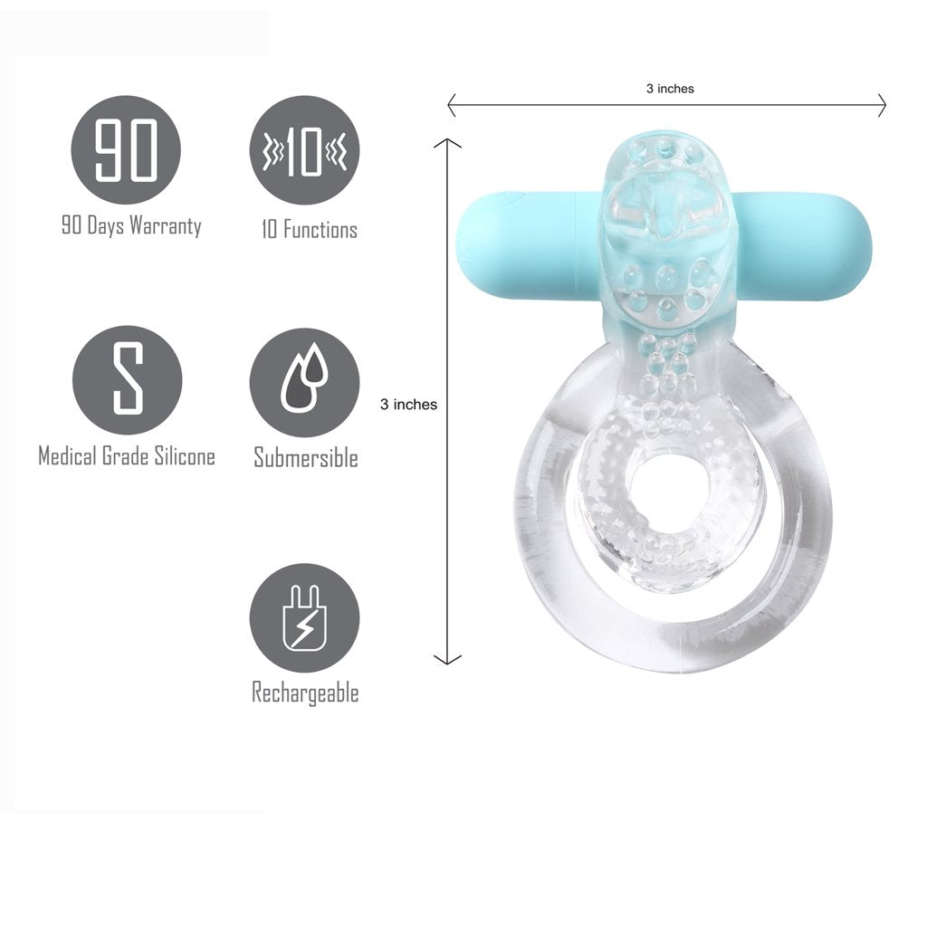 Jayden Rechargeable Vibrating Cock Ring Clear Sleeve