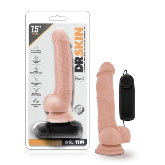 Dr Skin Dr Tim 7.5in Vibrating Cock W/ Suction Cup Vanilla