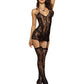 Lace Fishnet Halter Garter Dress Black O/s