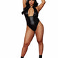 Faux Leather Halter Teddy W/ Padlock Detail Black