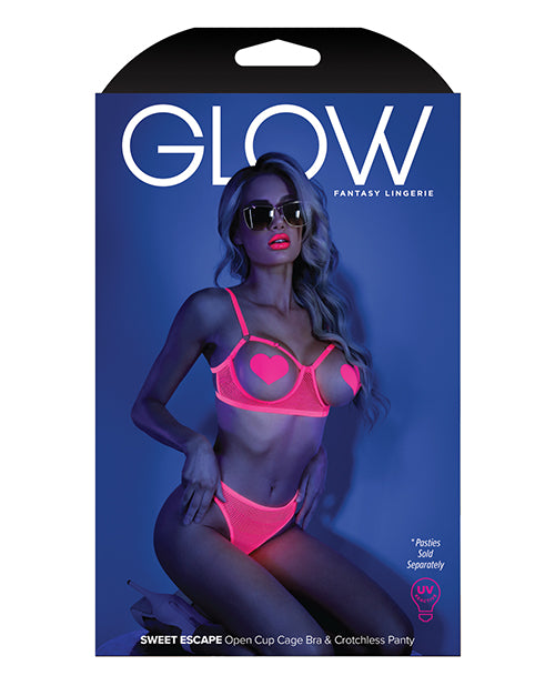 Glow Sweet Escape Open Cup Bra Set Neon Pink