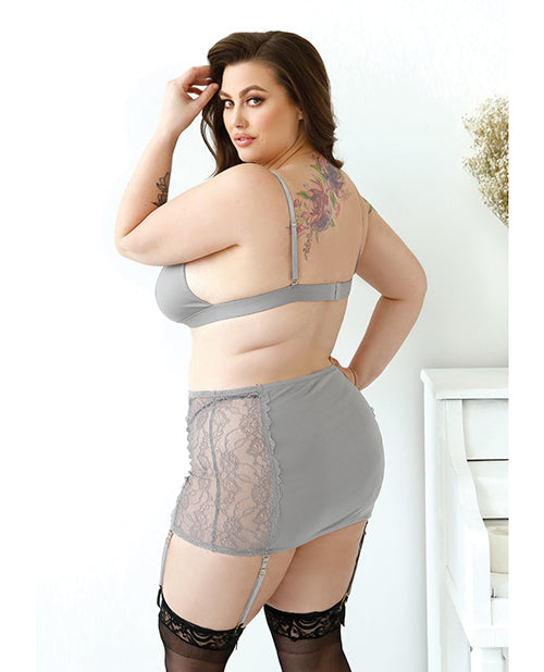 Layne Bralette Gartered Skirt & G-string Gray 1x/2x