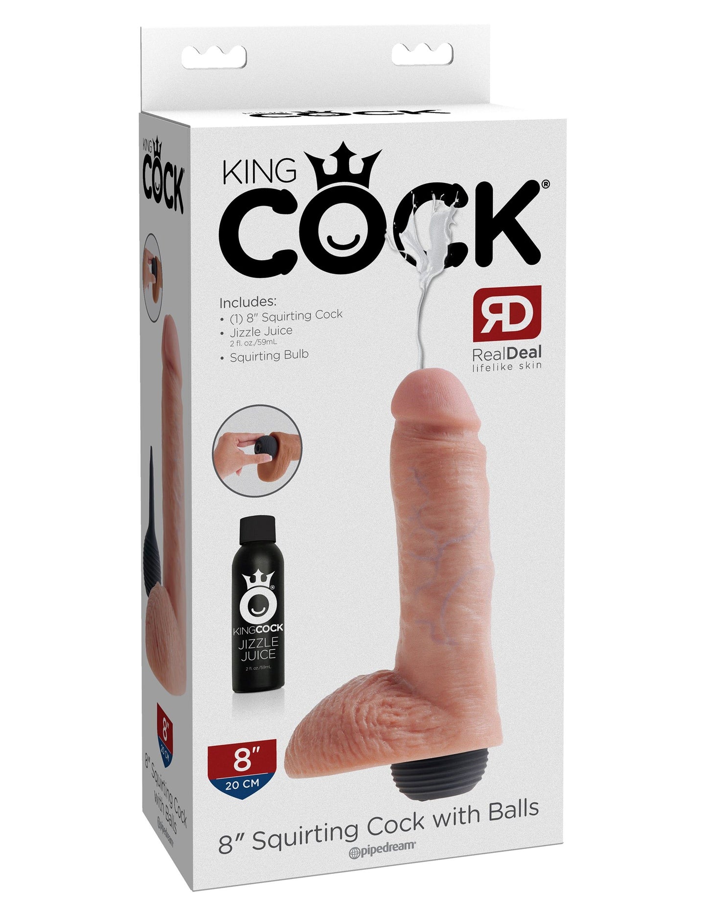 King Cock 8 In Squirting Cock W/ Balls Light