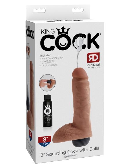 King Cock 8 In Squirting Cock W/ Balls Tan