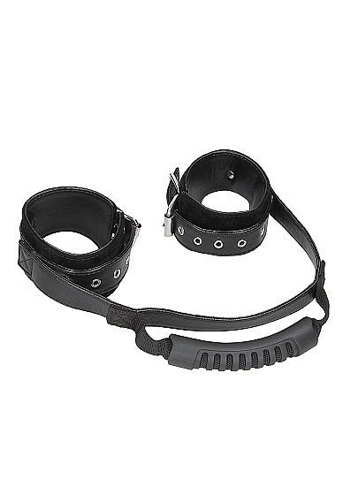 Bonded Leather Hand Cuffs W/ Handle W/ Adjustable Straps