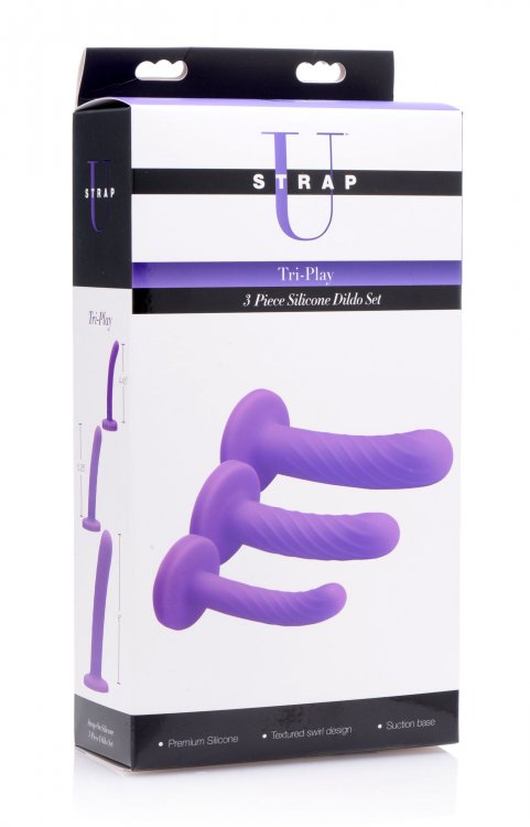 Strap U Tri Play 3 Pc Silicone Dildo Set Purple